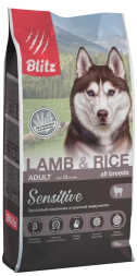 Blitz Adult Lamb&Rice Sensitive сухой корм для взрослых собак всех пород с чувствительным пищеварением с ягненком и рисом - 15 кг