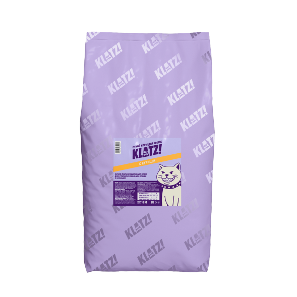KLATZ! сухой полнорационный корм для взрослых стерилизованных кошек с курицей - 10 кг