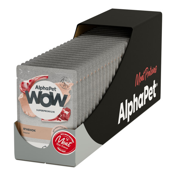 AlphaPet WOW Superpremium влажный корм для взрослых собак всех пород, паштет с ягненком, в паучах - 85 г