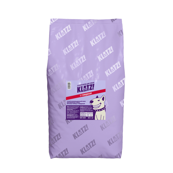 KLATZ! сухой полнорационный корм для взрослых собак крупных пород с говядиной - 10 кг