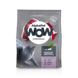 AlphaPet WOW Суперпремиум полнорационный сухой корм для взрослых кошек с уткой и потрошками - 7 кг