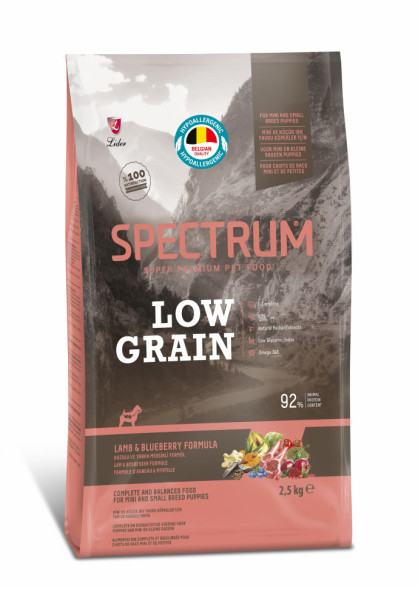 Spectrum Low Grain Puppy Mini And Small Breed сухой низкозерновой корм для щенков мелких пород с ягненком и черникой, 2,5 кг