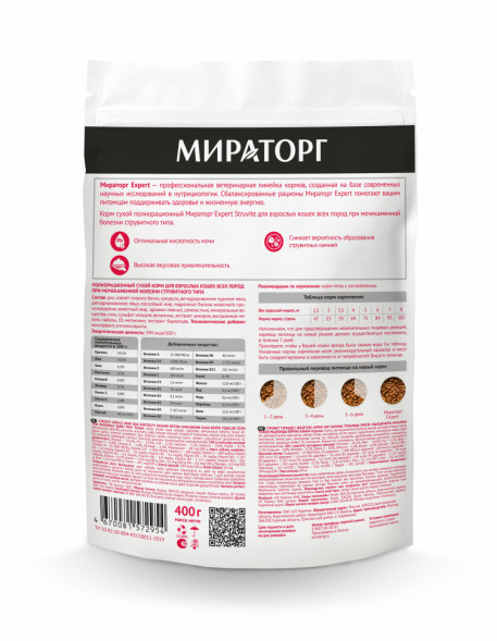 Мираторг сухой корм для взрослых кошек при мочекаменной болезни струвитного типа - 400 г