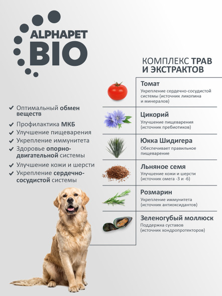 AlphaPet WOW Superpremium полнорационный сухой корм для взрослых собак крупных пород с говядиной и сердцем - 15 кг