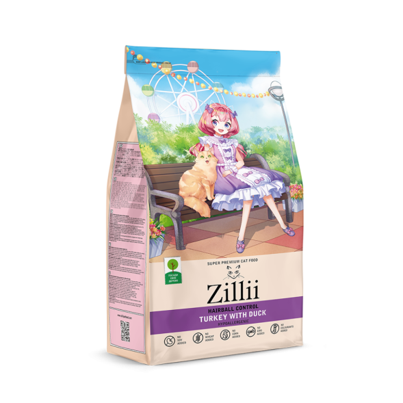 Zillii Hairball Control Для взрослых кошек контроль образования комочков шерсти в желудке с индейкой и уткой - 2 кг