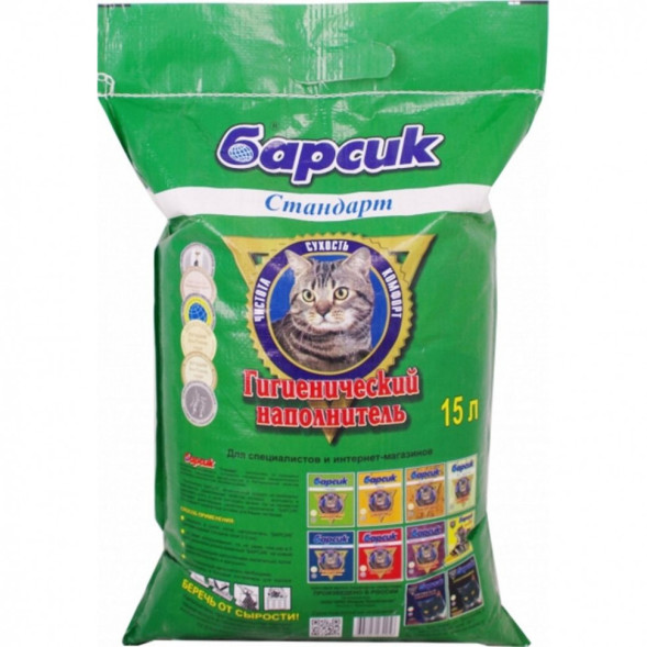 Барсик Стандарт глиняный впитывающий наполнитель для кошек - 15 л