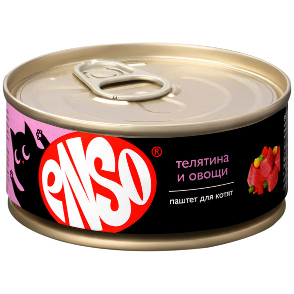 ENSO влажный корм для котят, паштет с телятиной и овощами, в консервах - 100 г
