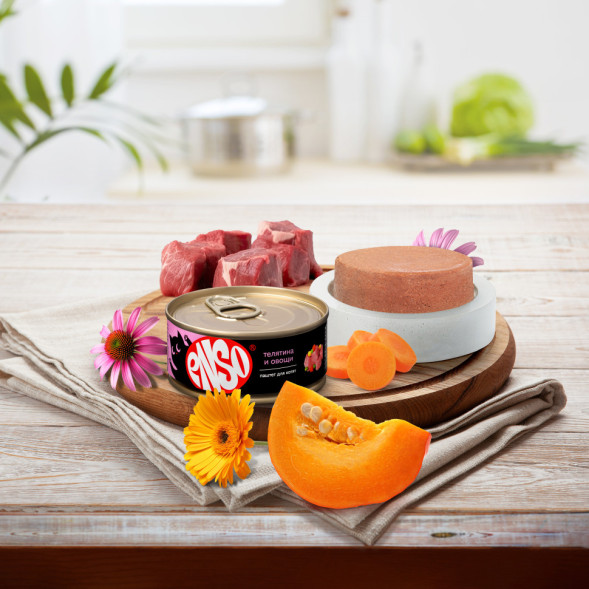 ENSO влажный корм для котят, паштет с телятиной и овощами, в консервах - 100 г