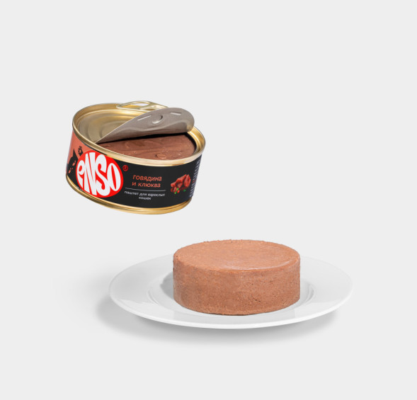ENSO влажный корм для взрослых кошек, паштет с говядиной и клюквой, в консервах - 100 г