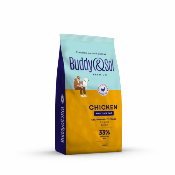 Buddy&amp;Sol Premium Adult M/L сухой корм для взрослых собак средних и крупных пород с курицей - 15 кг
