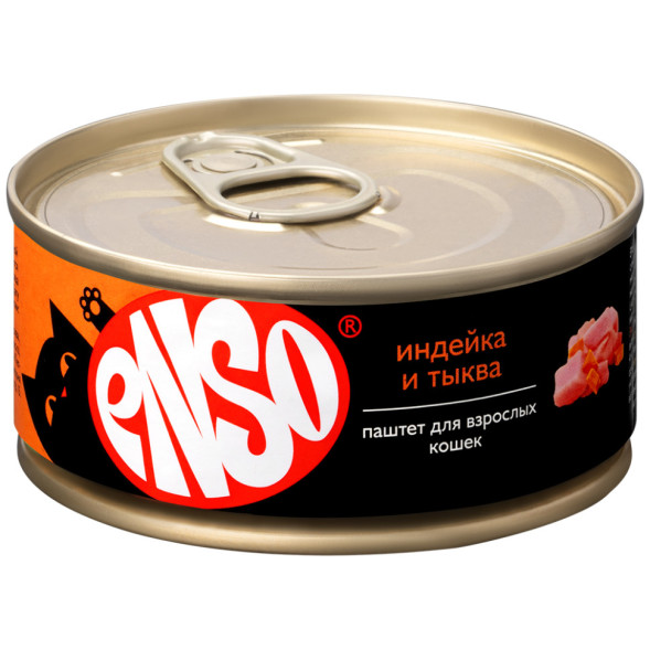 ENSO влажный корм для взрослых кошек, паштет с индейкой и тыквой, в консервах - 100 г