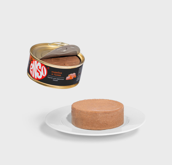 ENSO влажный корм для взрослых кошек, паштет с индейкой и тыквой, в консервах - 100 г