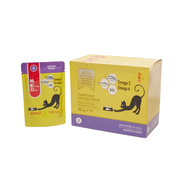MEO влажный корм для взрослых кошек с макрелью в желе, в паучах - 80 г