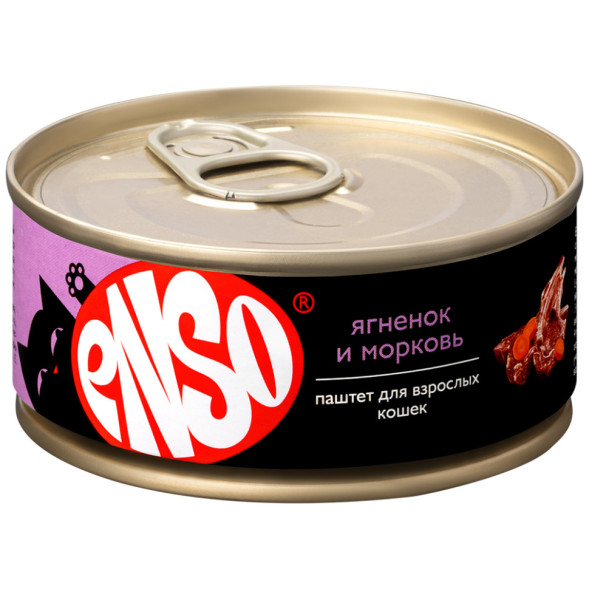 ENSO влажный корм для взрослых кошек, паштет с ягненком и морковью, в консервах - 100 г