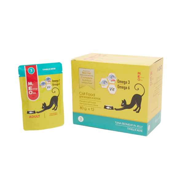 MEO влажный корм для взрослых кошек с тунцом в желе, в паучах - 80 г