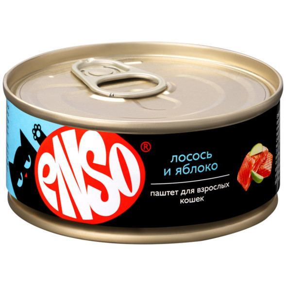 ENSO влажный корм для взрослых кошек, паштет с лососем и яблоком, в консервах - 100 г