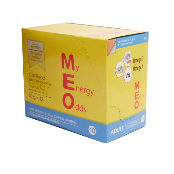 MEO влажный корм для взрослых кошек с тунцом и белой рыбой в желе, в паучах - 80 г