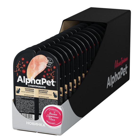 AlphaPet Superpremium влажный корм для взрослых кошек с цыпленком и клюквой в соусе, в ламистерах - 80 г