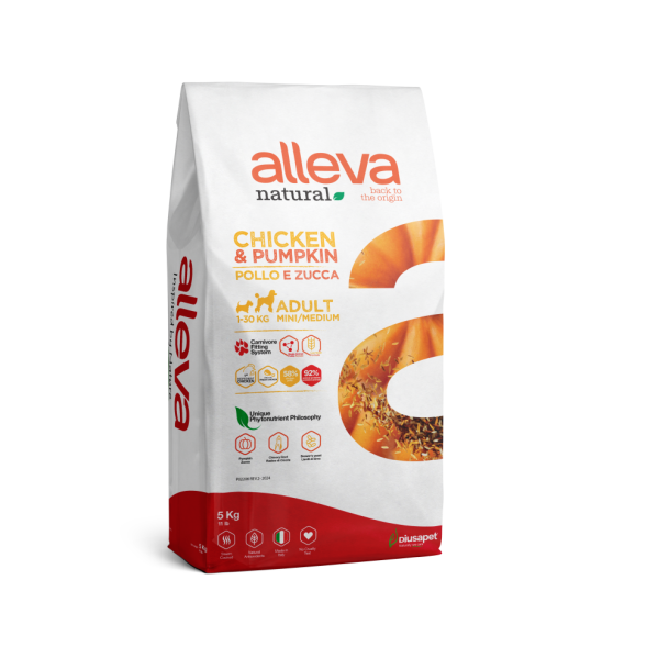 Alleva Natural Dog Adult Chicken&amp;Pumpkin Mini/Medium сухой корм для взрослых собак мелких и средних пород с курицей и тыквой - 5 кг