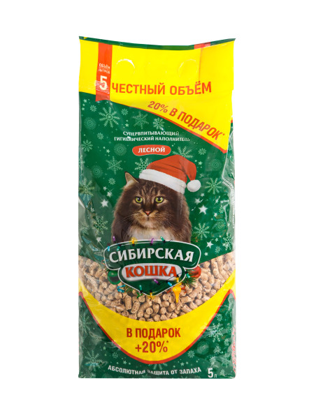 Сибирская Кошка Лесной впитывающий древесный наполнитель для кошачьего туалета - 5 л
