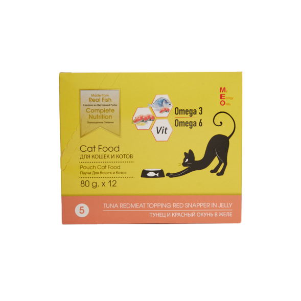 MEO влажный корм для взрослых кошек с тунцом и красным окунем в желе, в паучах - 80 г