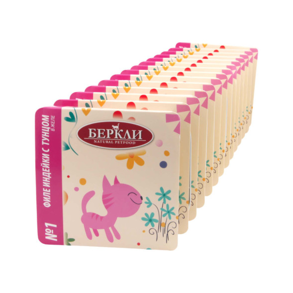 Беркли № 1 влажный корм для кошек всех возрастов, филе индейки с тунцом, в желе - 100 г