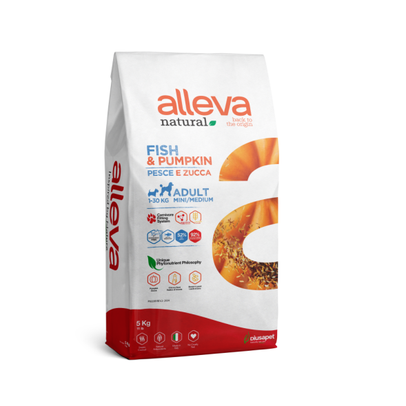 Alleva Natural Dog Adult Fish&amp;Pumpkin Mini/Medium сухой корм для взрослых собак мелких и средних пород с рыбой и тыквой - 5 кг