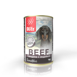 Blitz Sensitive Adult Dog влажный корм для взрослых собак, с говядиной и индейкой, в консервах - 400 г