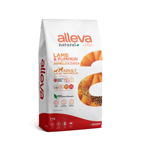 Alleva Natural Dog Adult Lamb&amp;Pumpkin Mini/Medium сухой корм для взрослых собак мелких и средних пород с ягненком и тыквой - 5 кг