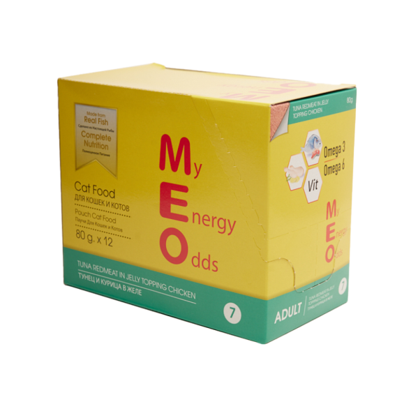 MEO влажный корм для взрослых кошек с тунцом и курицей в желе, в паучах - 80 г