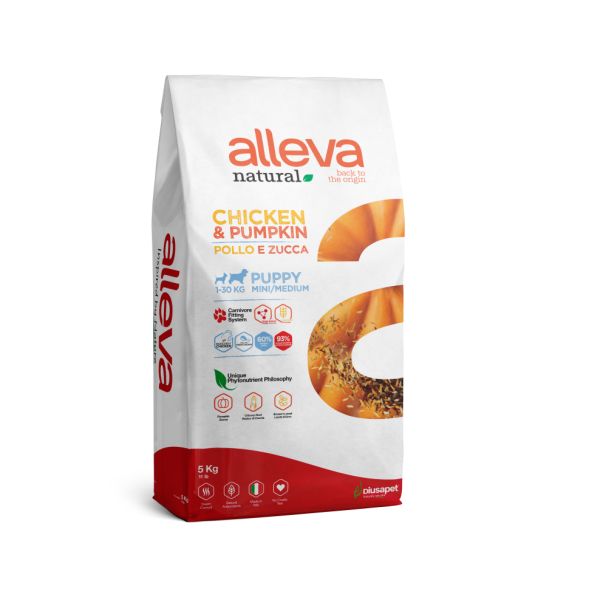 Alleva Natural Dog Puppy Chicken&amp;Pumpkin Mini/Medium сухой корм для щенков мелких и средних пород с курицей и тыквой - 5 кг