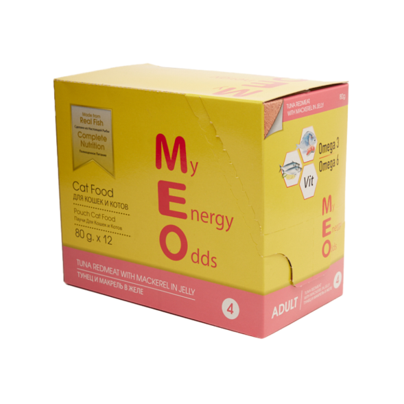 MEO влажный корм для взрослых кошек с тунцом и макрелью в желе, в паучах - 80 г