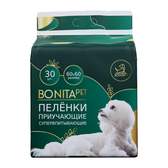 BONITAPET пеленки для животных приучающие супервпитывающие, 60x60 см - 30 шт