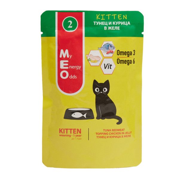 MEO влажный корм для котят с тунцом и курицей в желе, в паучах - 80 г