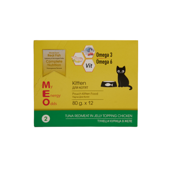 MEO влажный корм для котят с тунцом и курицей в желе, в паучах - 80 г