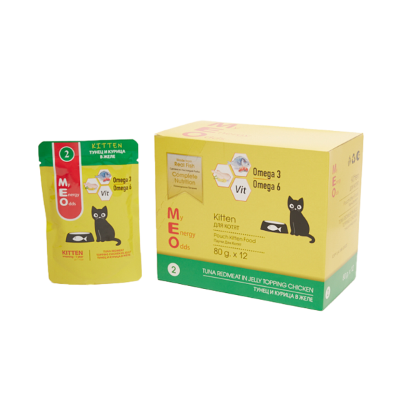 MEO влажный корм для котят с тунцом и курицей в желе, в паучах - 80 г