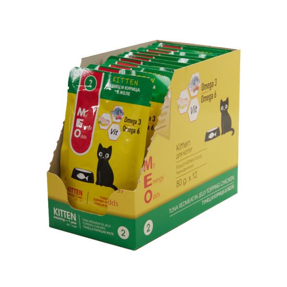 MEO влажный корм для котят с тунцом и курицей в желе, в паучах - 80 г