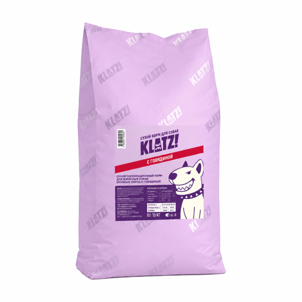 KLATZ! сухой полнорационный корм для взрослых собак крупных пород с говядиной - 15 кг