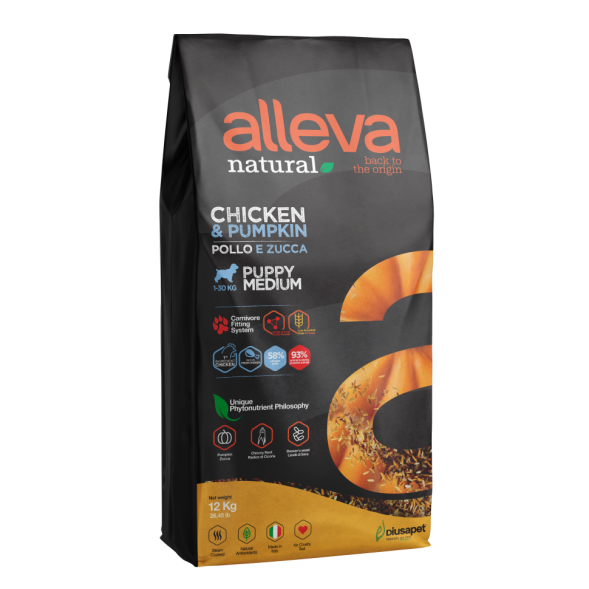 Alleva Natural Puppy Chicken &amp; Pumpkin Medium сухой корм для щенков средних пород курицей и тыквой 12 кг