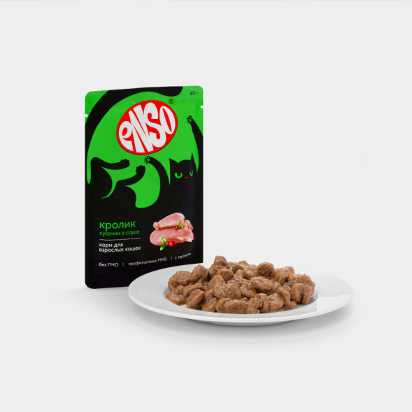 ENSO влажный корм для взрослых кошек, кусочки в соусе с кроликом, в паучах - 85 г