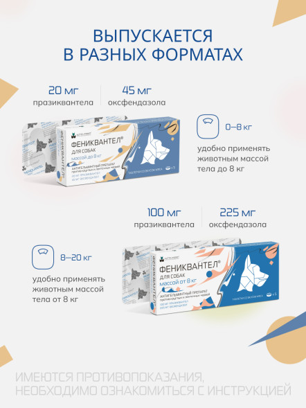 Фениквантел 100 мг антигельминтный препарат для собак - 5 таблеток