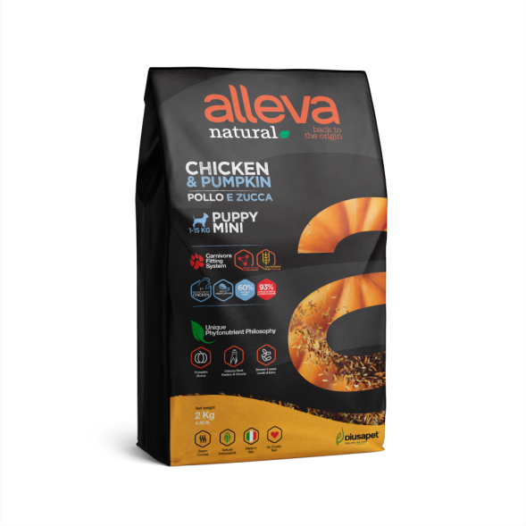 Alleva Natural Puppy Chicken &amp; Pumpkin Mini сухой корм для щенков с курицей и тыквой - 2 кг