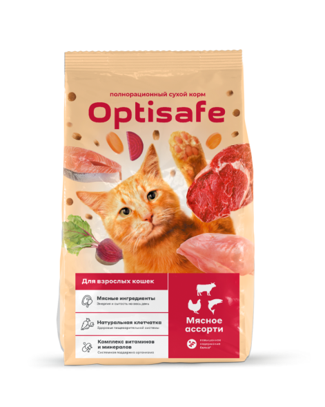 Optisafe сухой корм для взрослых кошек с мясным ассорти - 350 г