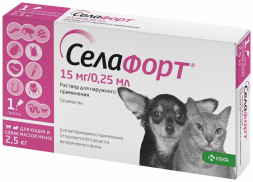 Селафорт капли от блох, вшей и власоедов для кошек и собак весом до 2,5 кг - 1 пипетка (15 мг/0,25мл)