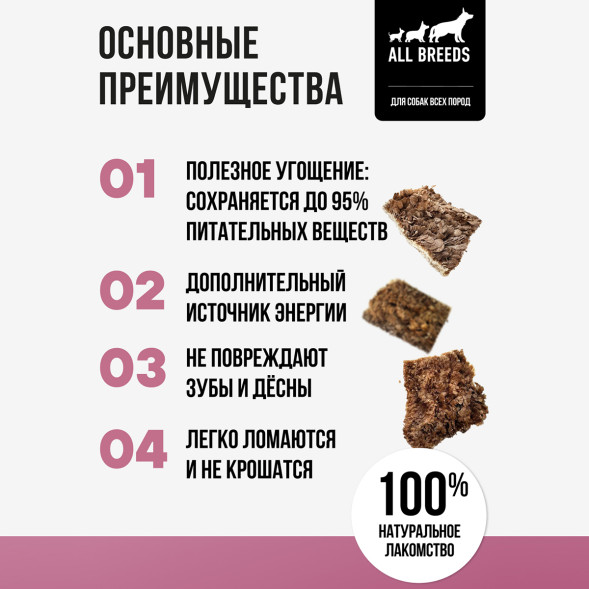 BOWL WOW лакомство сублимированное для взрослых собак и щенков всех пород, рубец говяжий - 200 г