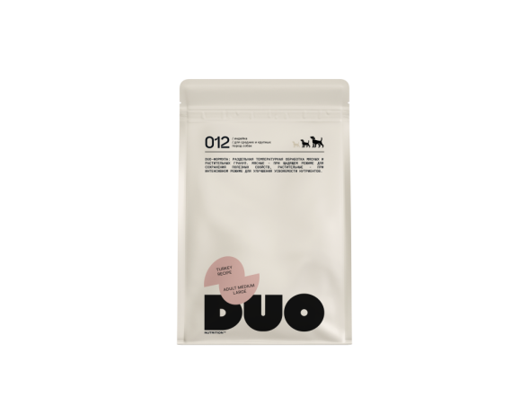 DUO Nutrition сухой полнорационный корм для взрослых собак средних и крупных пород с индейкой и рисом - 1 кг