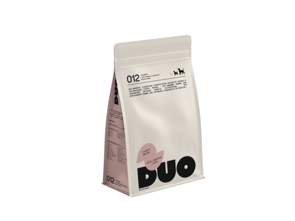 DUO Nutrition сухой полнорационный корм для взрослых собак средних и крупных пород с индейкой и рисом - 1 кг
