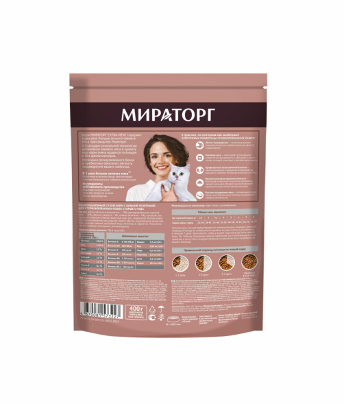 Мираторг сухой корм для взрослых стерилизованных кошек c нежной телятиной - 400 г