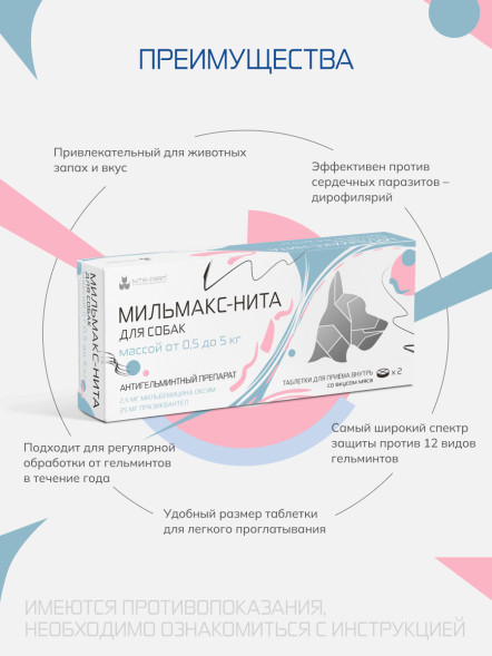 Мильмакс для собак весом 0,5-5 кг - 2 таблетки