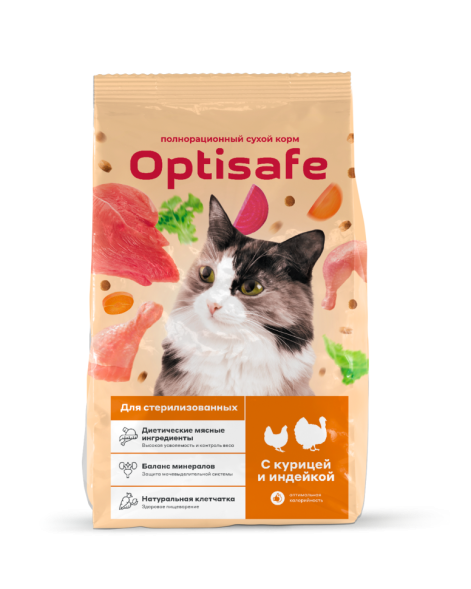 Optisafe сухой корм для взрослых стерилизованных кошек с курицей и индейкой - 350 г